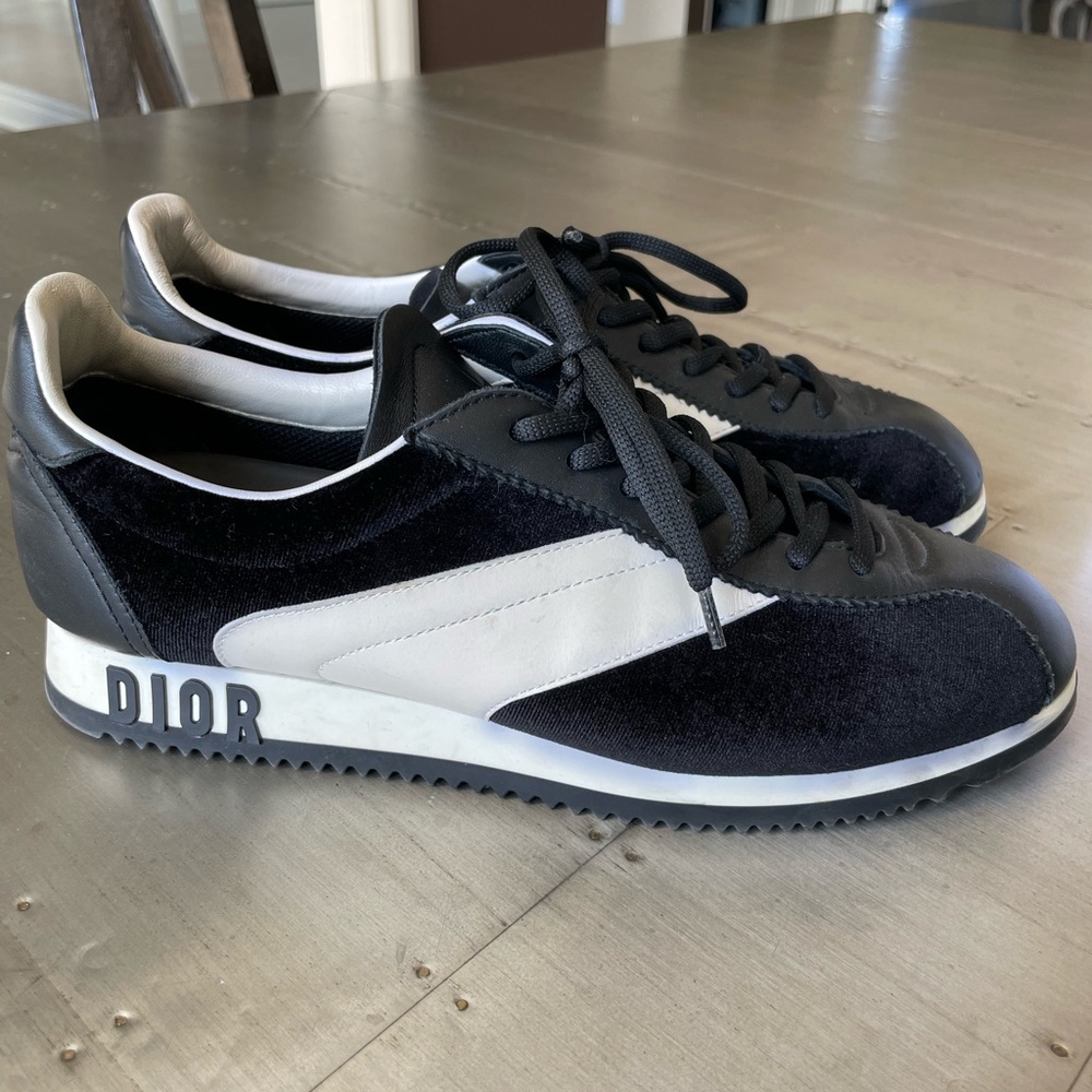 christian Dior black velour white logo sneakers trainers flats sz 38